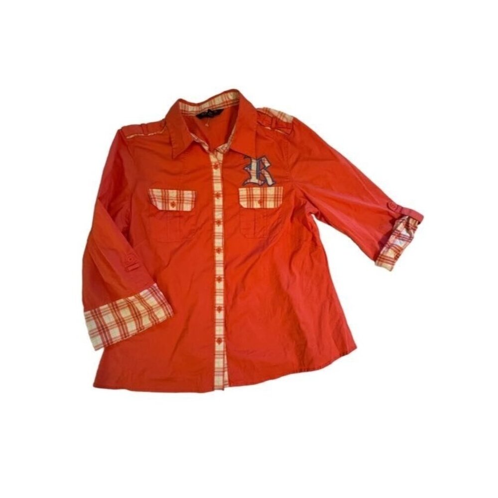 Rocawear Orange Button-Down Shirt with Plaid Trim